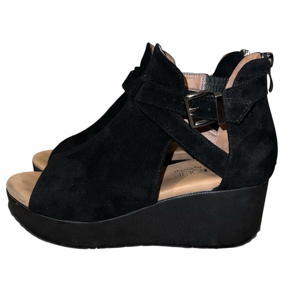 Boutique by Corkys Sz 9 Felton Black Suede Platform Wedges Sandals